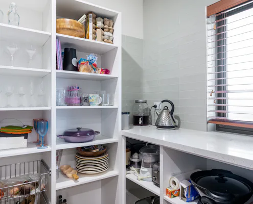 Butlers Pantry White open shelving in Butlers Pantry