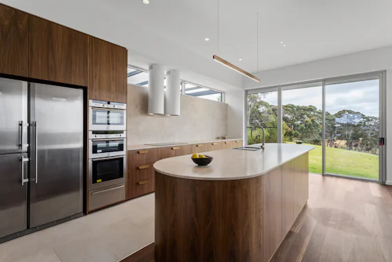 Mid-century modern kitchen renovation in Macclesfield with premium natural timber veneer Mid-century modern kitchen renovation in Macclesfield with premium natural timber veneer